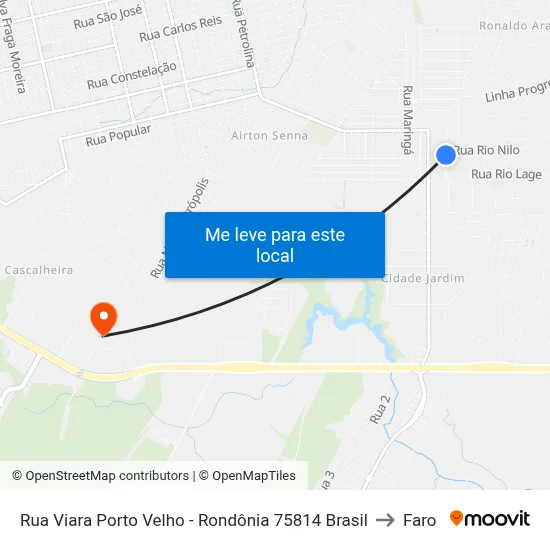 Rua Viara Porto Velho - Rondônia 75814 Brasil to Faro map