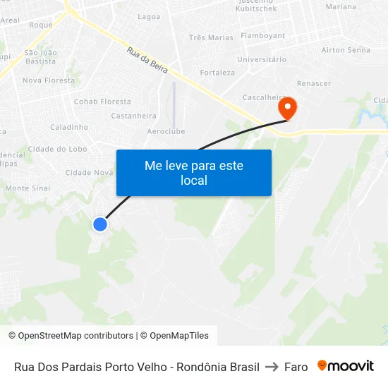Rua Dos Pardais Porto Velho - Rondônia Brasil to Faro map