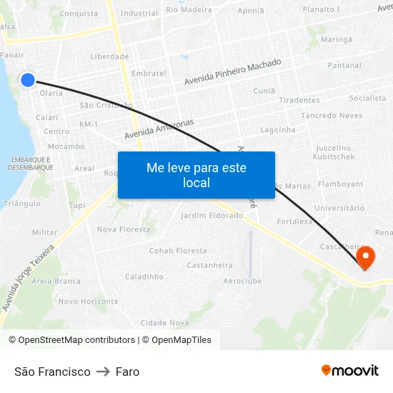 São Francisco to Faro map