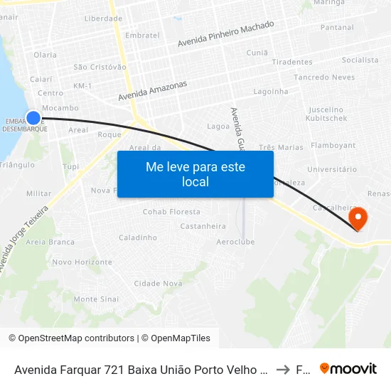 Avenida Farquar 721 Baixa União Porto Velho - Rondônia Brasil to Faro map