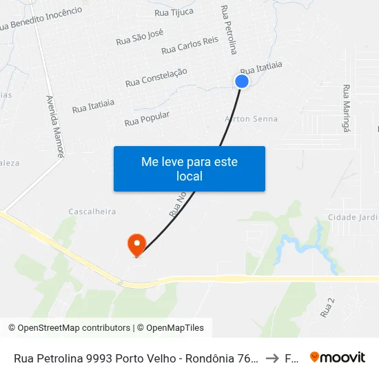 Rua Petrolina 9993 Porto Velho - Rondônia 76816 Brasil to Faro map