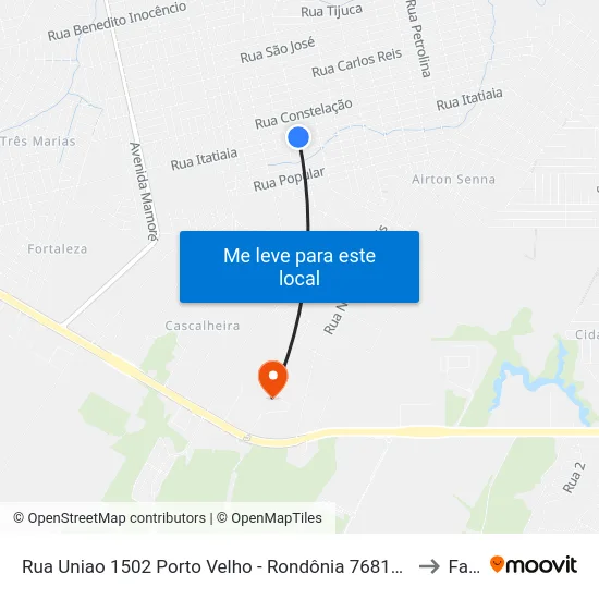 Rua Uniao 1502 Porto Velho - Rondônia 76813 Brasil to Faro map