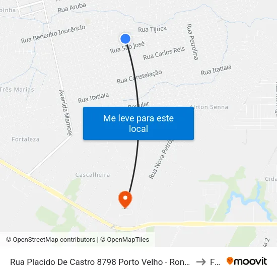 Rua Placido De Castro 8798 Porto Velho - Rondônia 76828 Brasil to Faro map