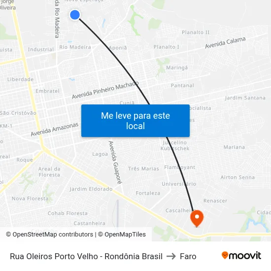 Rua Oleiros Porto Velho - Rondônia Brasil to Faro map