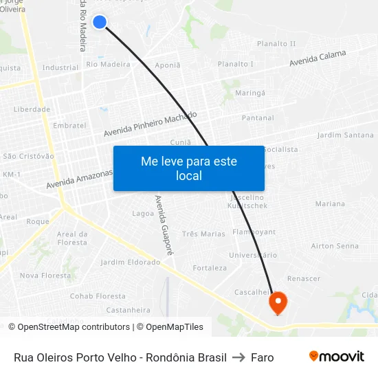 Rua Oleiros Porto Velho - Rondônia Brasil to Faro map