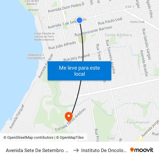 Avenida Sete De Setembro 710 Centro Porto Velho - Ro 78916-000 Brasil to Instituto De Oncologia E Radioterapia São Pellegrino map