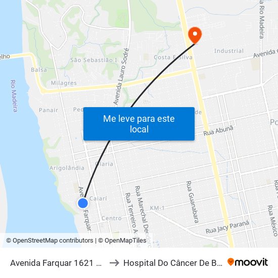 Avenida Farquar 1621 Centro Porto Velho - Ro 76801-019 Brasil to Hospital Do Câncer De Barretos Unidade De Porto Velho, Rondônia. map