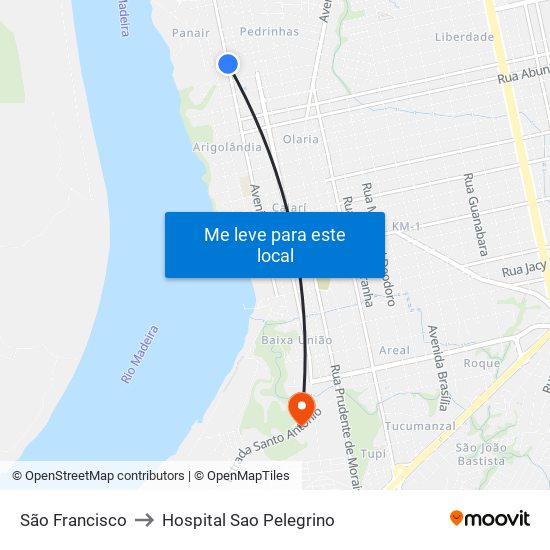 São Francisco to Hospital Sao Pelegrino map