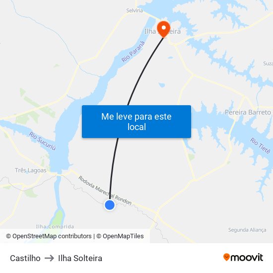 Castilho to Ilha Solteira map