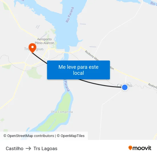 Castilho to Trs Lagoas map