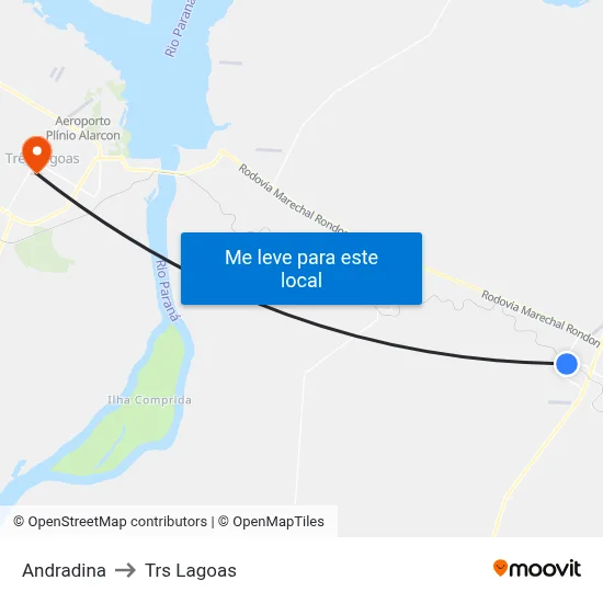 Andradina to Trs Lagoas map