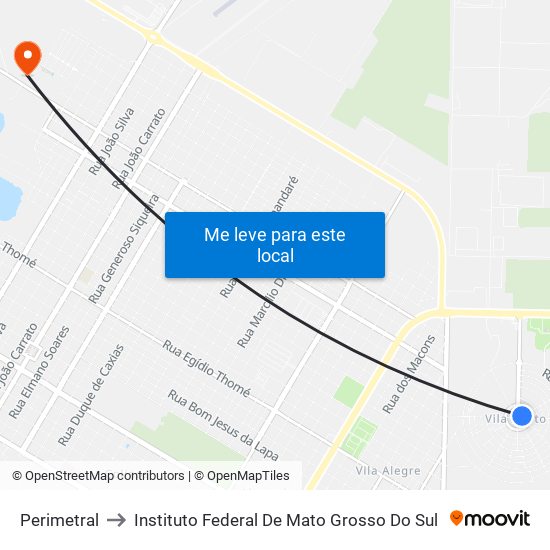 Perimetral to Instituto Federal De Mato Grosso Do Sul map