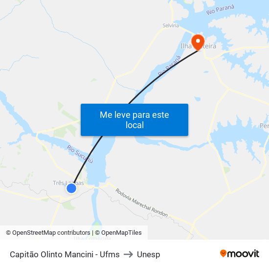 Capitão Olinto Mancini - Ufms to Unesp map