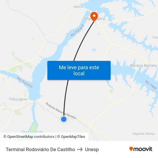Terminal Rodoviário De Castilho to Unesp map