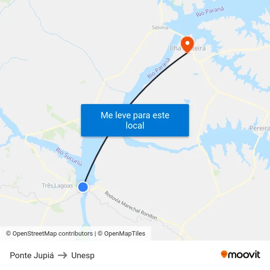 Ponte Jupiá to Unesp map