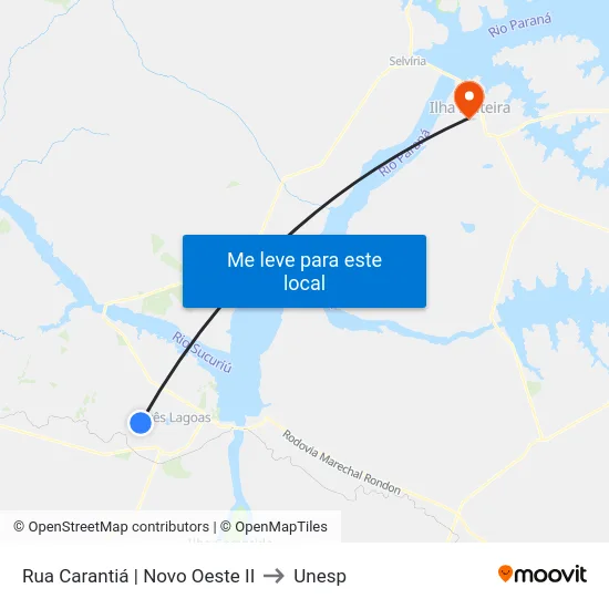 Rua Carantiá | Novo Oeste II to Unesp map