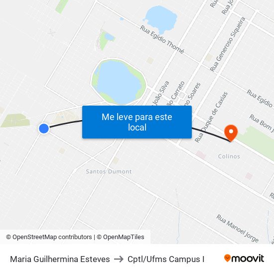 Maria Guilhermina Esteves to Cptl/Ufms Campus I map