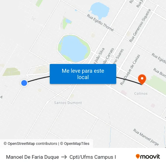 Manoel De Faria Duque to Cptl/Ufms Campus I map