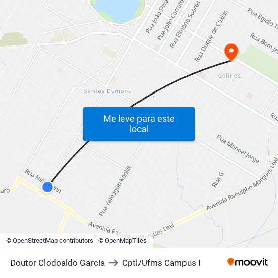 Doutor Clodoaldo García to Cptl/Ufms Campus I map