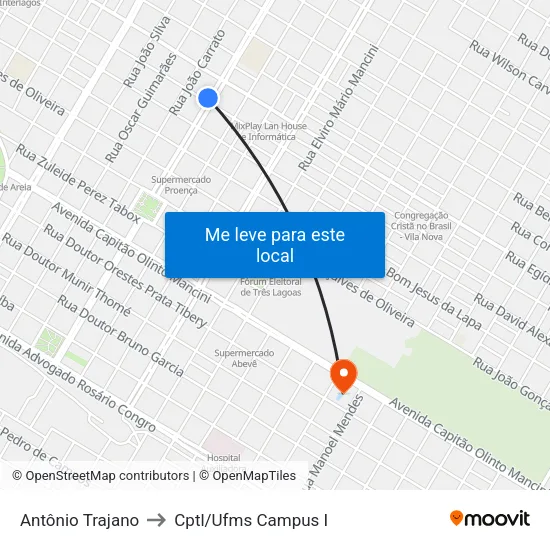 Antônio Trajano to Cptl/Ufms Campus I map