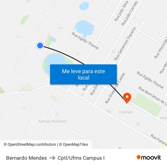 Bernardo Mendes to Cptl/Ufms Campus I map