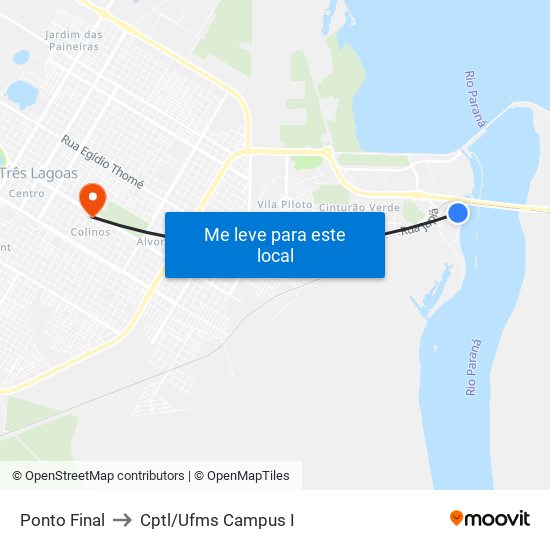 Ponto Final to Cptl/Ufms Campus I map