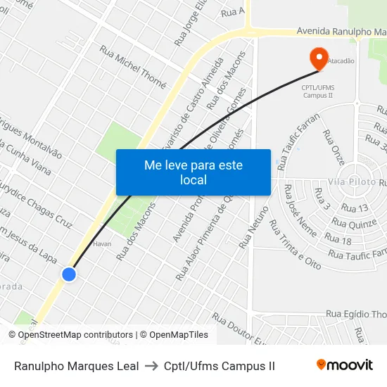 Ranulpho Marques Leal to Cptl/Ufms Campus II map