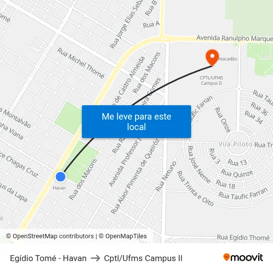 Egídio Tomé - Havan to Cptl/Ufms Campus II map