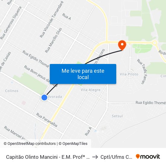 Capitão Olinto Mancini - E.M. Profª Maria Eulalia Vieira to Cptl/Ufms Campus II map