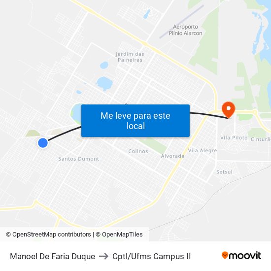 Manoel De Faria Duque to Cptl/Ufms Campus II map