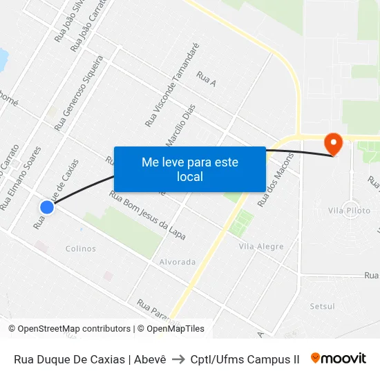 Rua Duque De Caxias | Abevê to Cptl/Ufms Campus II map
