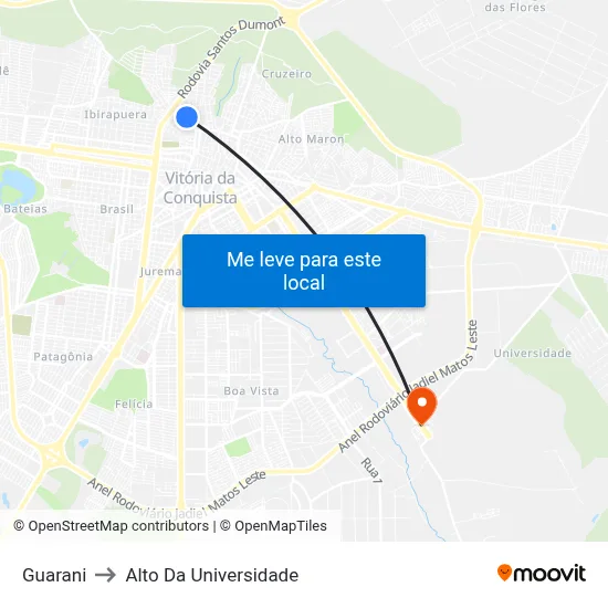 Guarani to Alto Da Universidade map