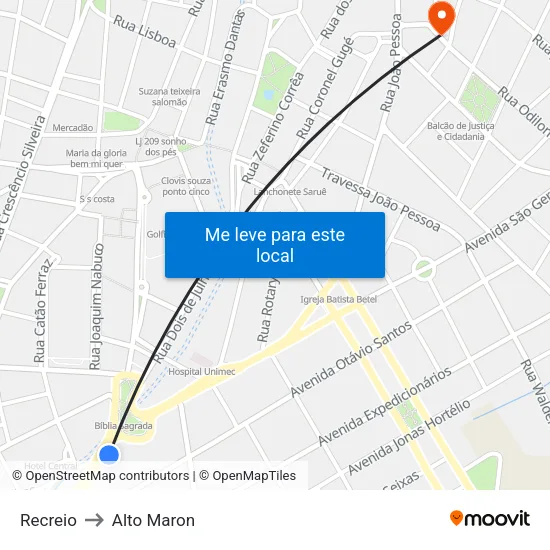Recreio to Alto Maron map
