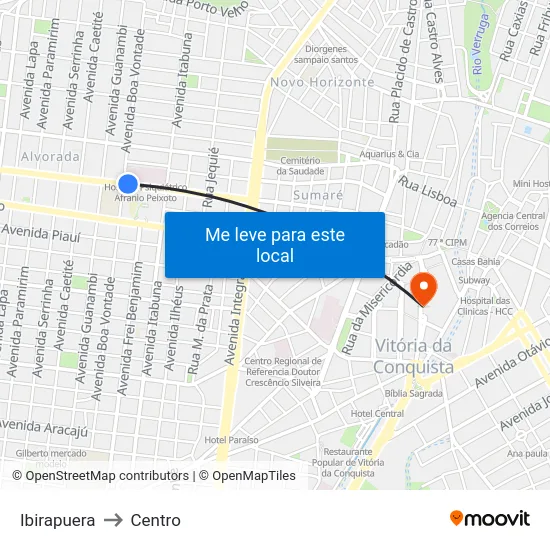 Ibirapuera to Centro map