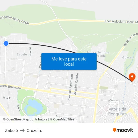 Zabelê to Cruzeiro map