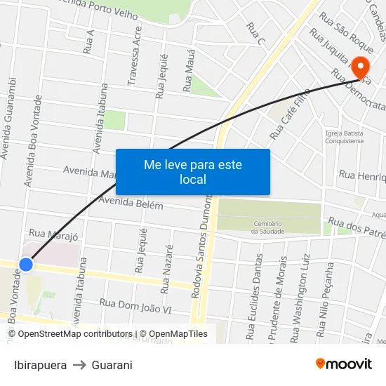 Ibirapuera to Guarani map