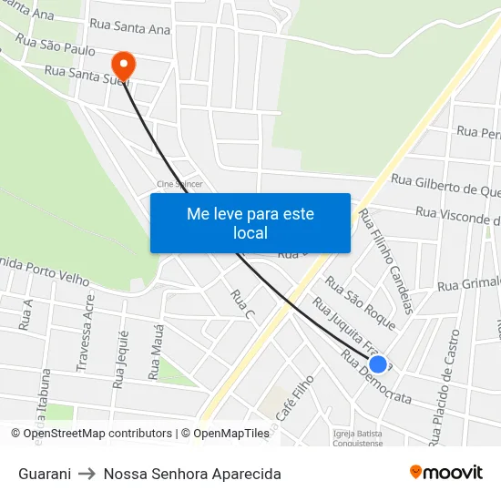 Guarani to Nossa Senhora Aparecida map