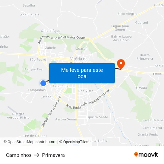 Campinhos to Primavera map