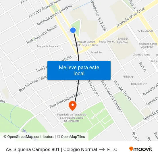 Av. Siqueira Campos 801 | Colégio Normal to F.T.C. map