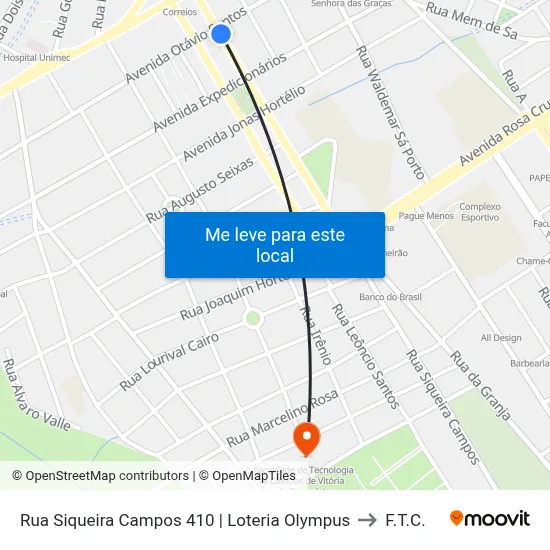 Rua Siqueira Campos 410 | Loteria Olympus to F.T.C. map