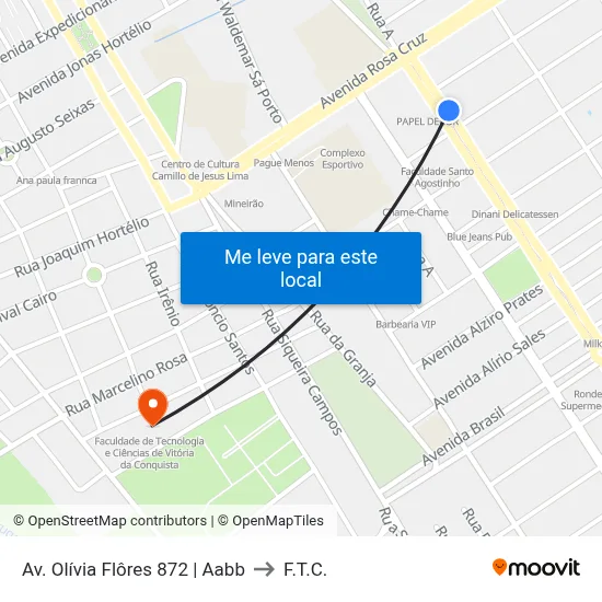 Av. Olívia Flôres 872 | Aabb to F.T.C. map