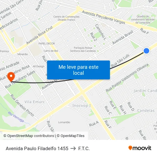 Avenida Paulo Filadelfo 1455 to F.T.C. map