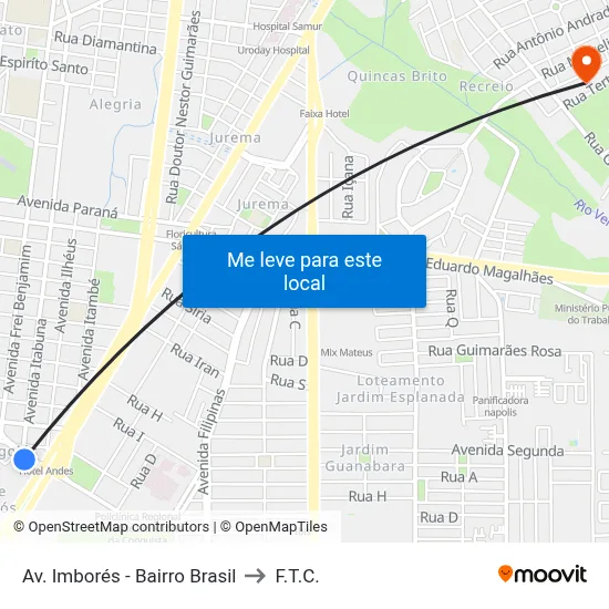 Av. Imborés - Bairro Brasil to F.T.C. map