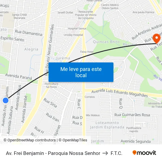 Av. Frei Benjamin - Paroquia Nossa Senhor to F.T.C. map