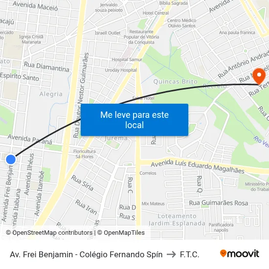 Av. Frei Benjamin - Colégio Fernando Spín to F.T.C. map
