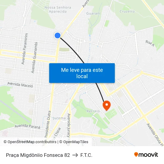 Praça Migdôniio Fonseca 82 to F.T.C. map