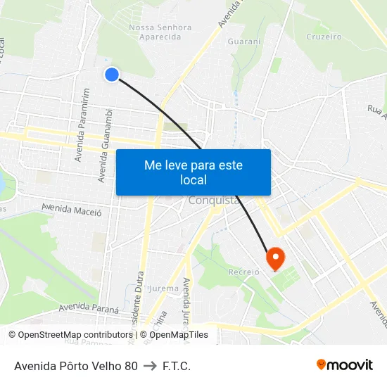Avenida Pôrto Velho 80 to F.T.C. map