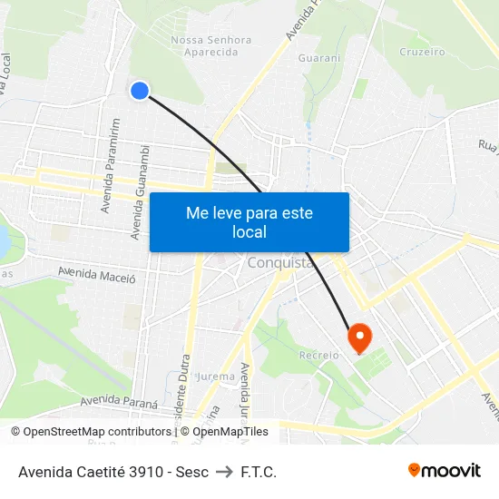 Avenida Caetité 3910 - Sesc to F.T.C. map