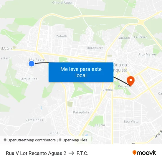 Rua V Lot Recanto Aguas 2 to F.T.C. map
