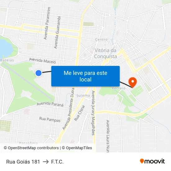 Rua Goiás 181 to F.T.C. map